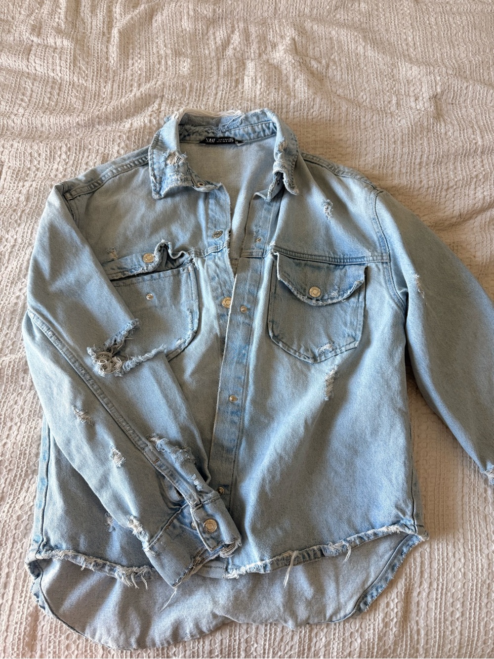 Zara Light Blue Distressed Denim Jacket